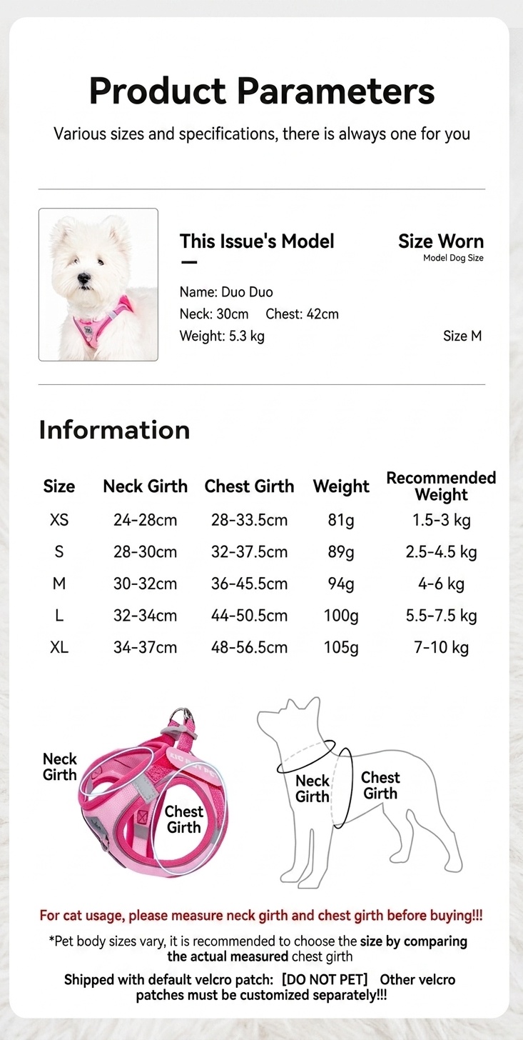 Adjustable Reflective Pet Harness with DIY Patches