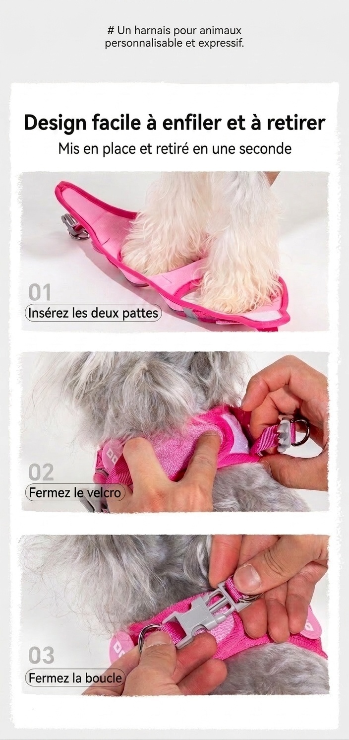 Harnais réfléchissant ajustable pour animaux de compagnie avec patchs à faire soi-même