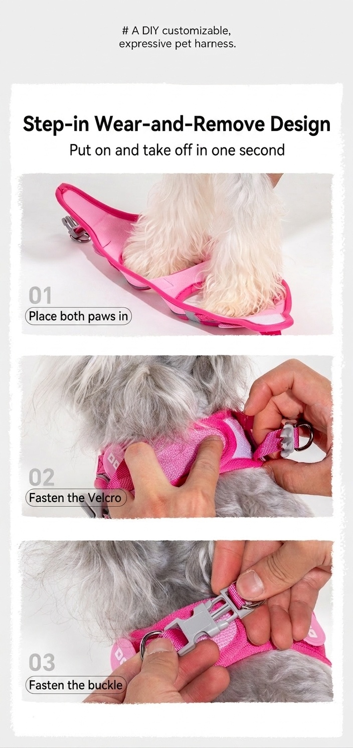 Adjustable Reflective Pet Harness with DIY Patches