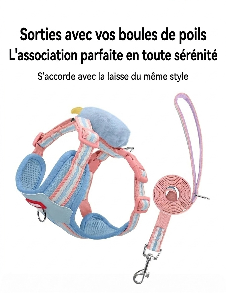 Ensemble harnais et laisse pour animaux de compagnie avec peluche - Maille respirante