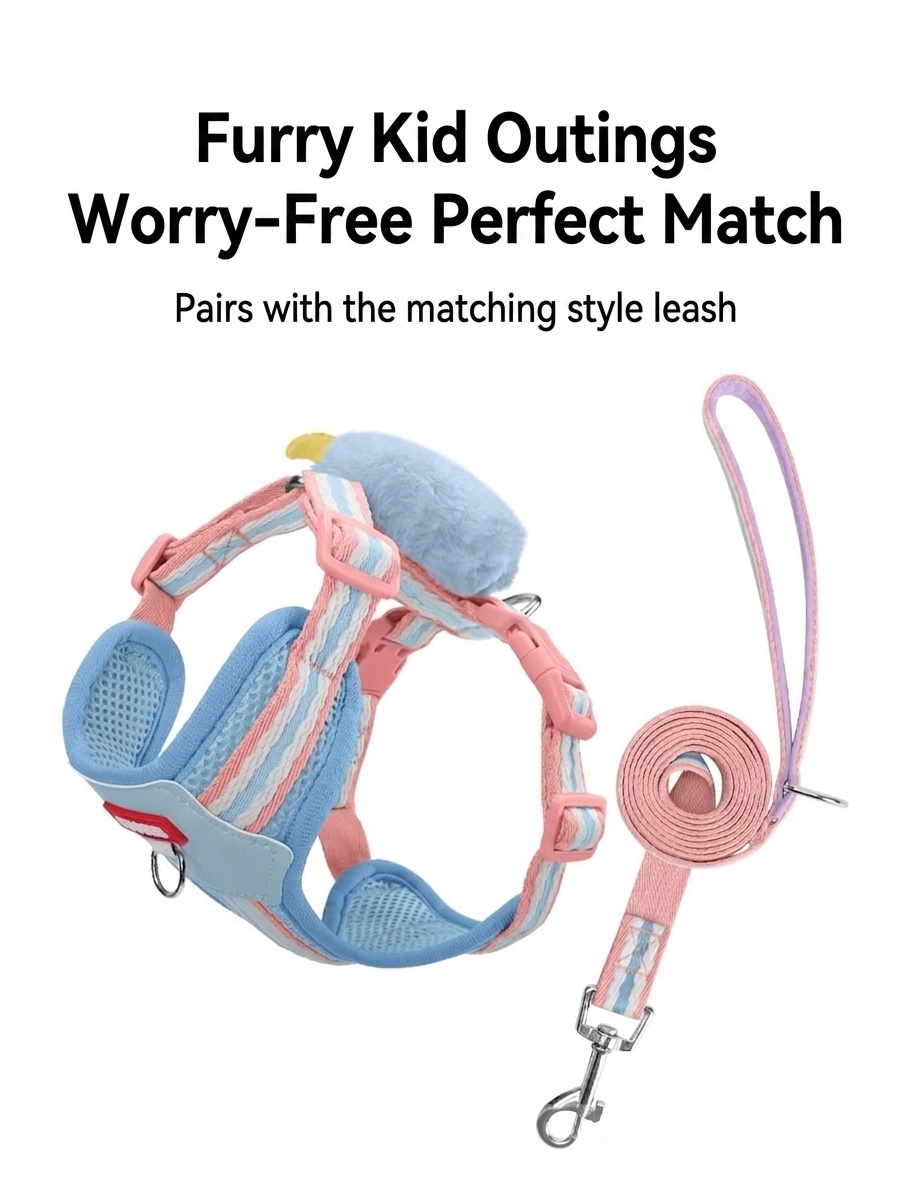 Cute Pet Harness & Leash Set with Plush Toy - Breathable Mesh