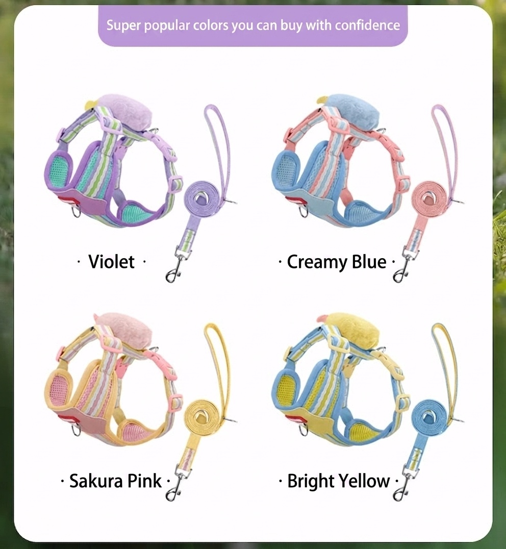 Cute Pet Harness & Leash Set with Plush Toy - Breathable Mesh