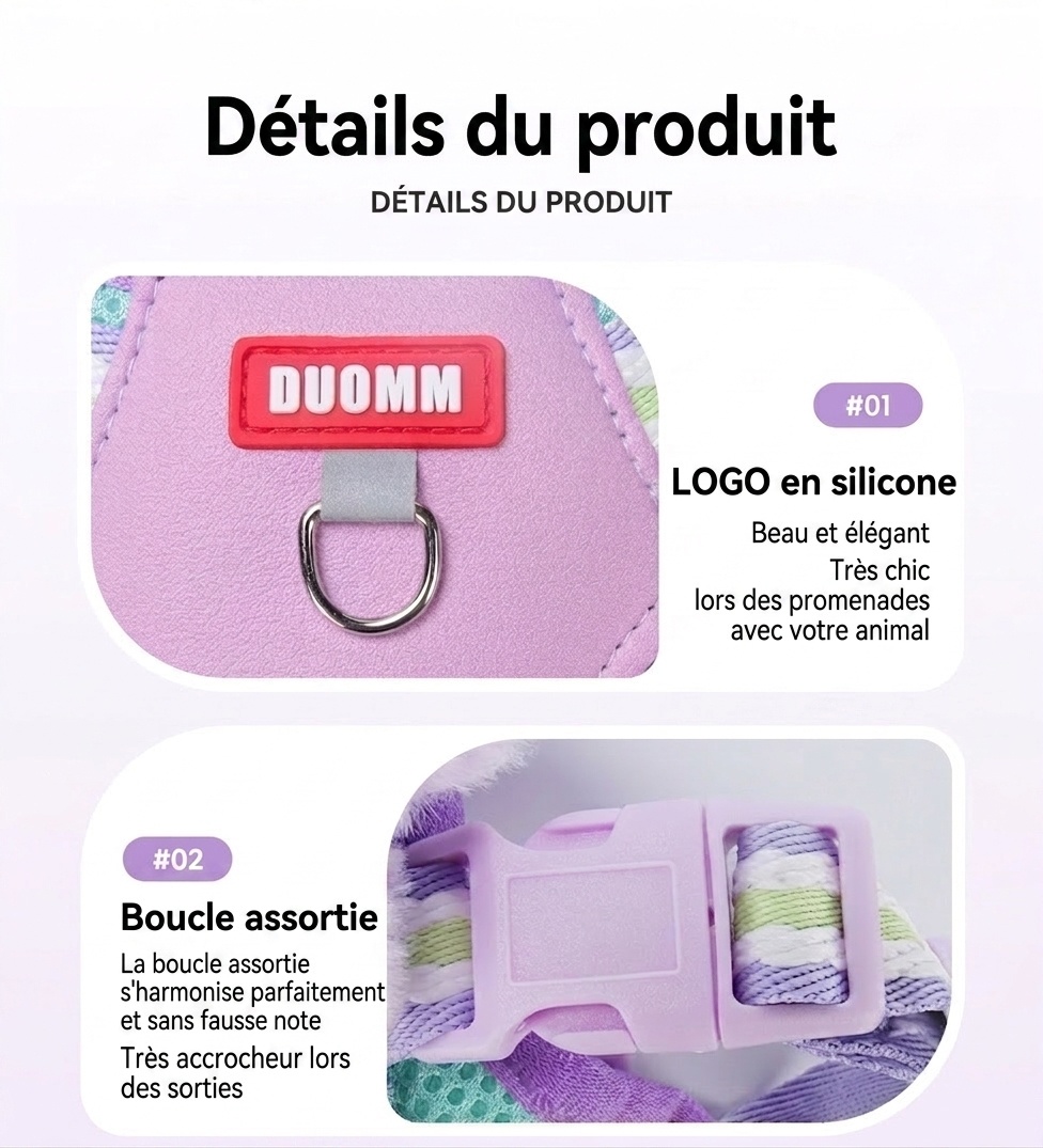 Ensemble harnais et laisse pour animaux de compagnie avec peluche - Maille respirante