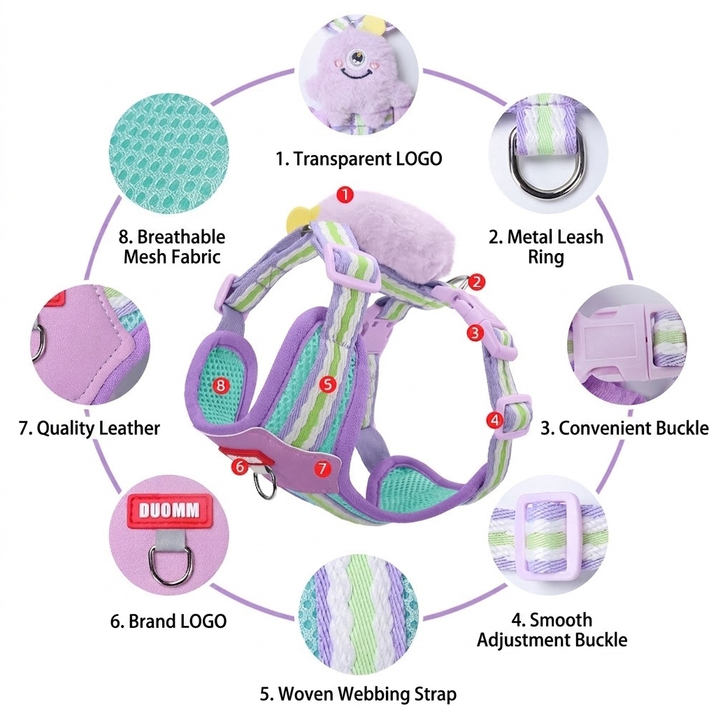Cute Pet Harness & Leash Set with Plush Toy - Breathable Mesh