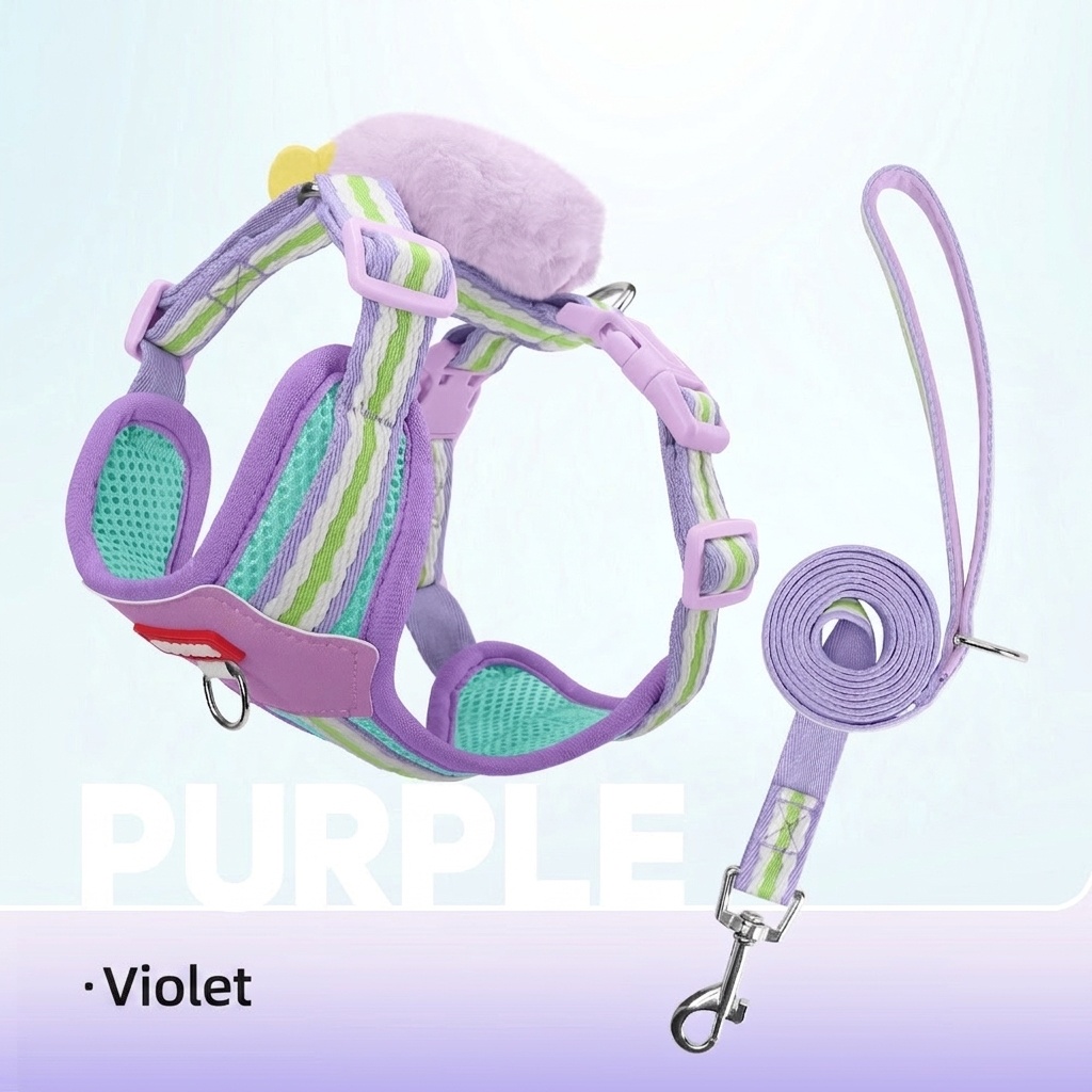 Cute Pet Harness & Leash Set with Plush Toy - Breathable Mesh
