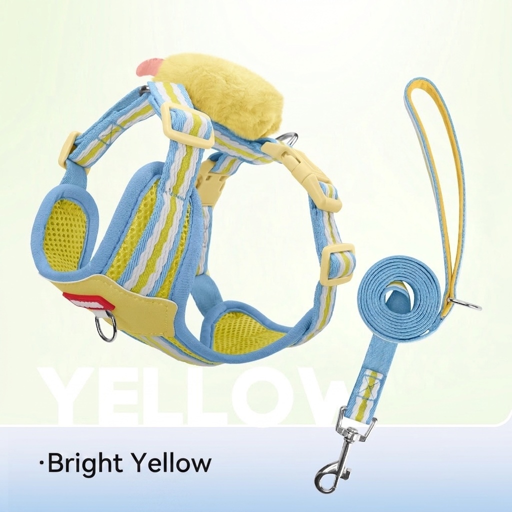 Cute Pet Harness & Leash Set with Plush Toy - Breathable Mesh