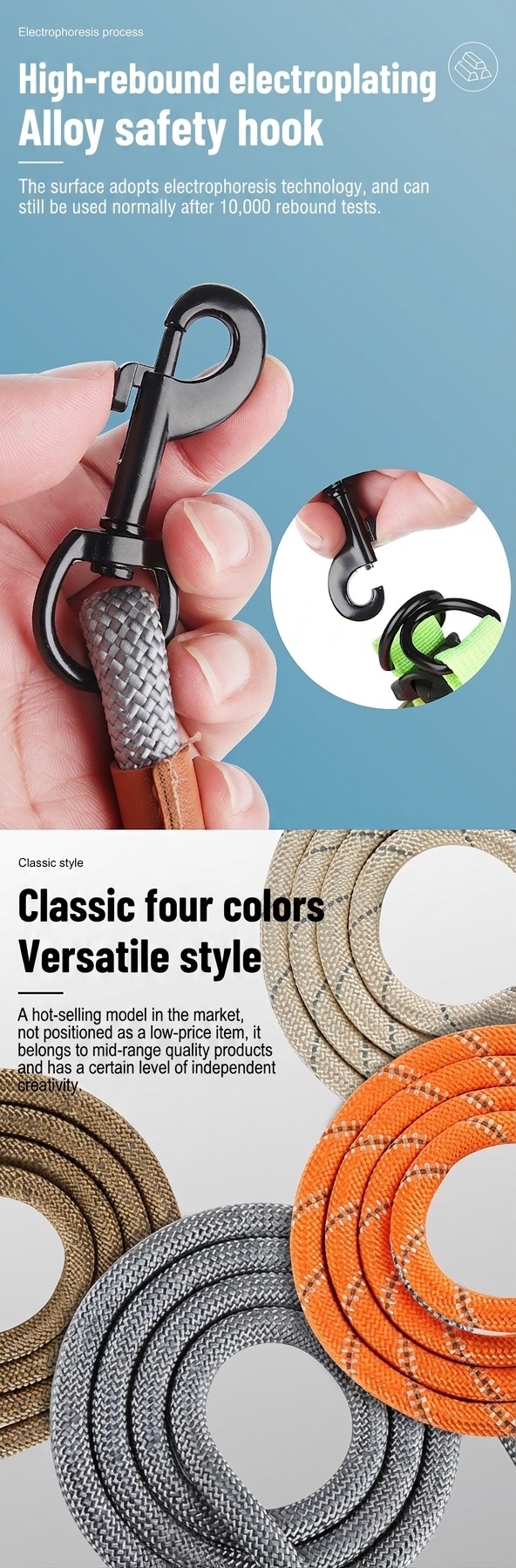 Durable Reflective Dog Leash with Comfortable Leather Handle