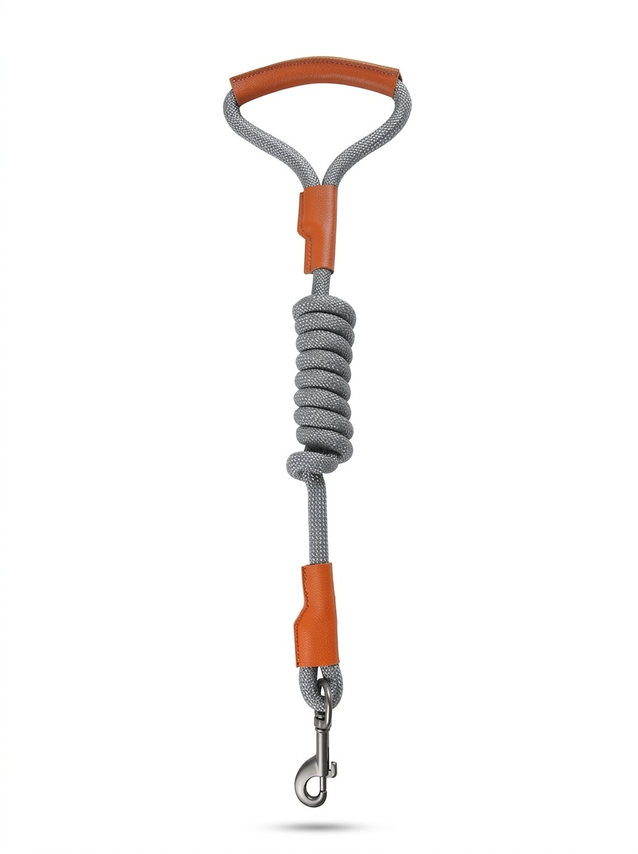 Durable Reflective Dog Leash with Comfortable Leather Handle