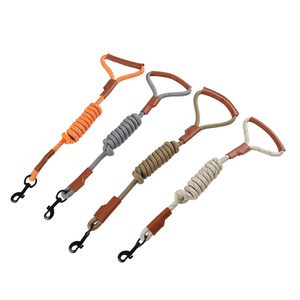Durable Reflective Dog Leash with Comfortable Leather Handle