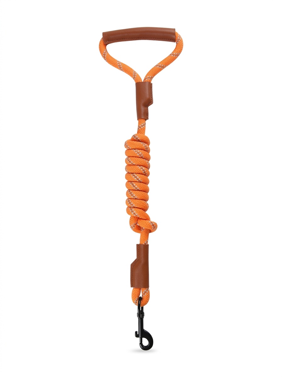 Durable Reflective Dog Leash with Comfortable Leather Handle