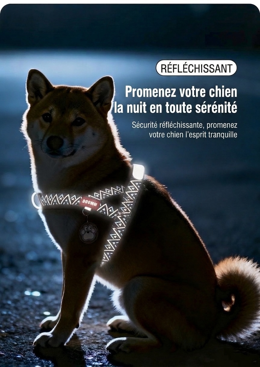 Harnais pour chien anti-traction réfléchissant et réglable avec poignée