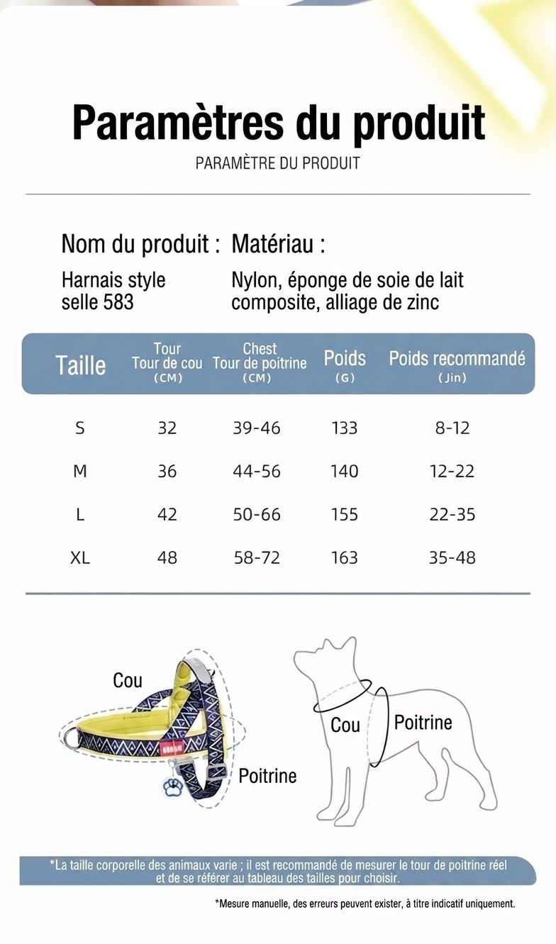 Harnais pour chien anti-traction réfléchissant et réglable avec poignée