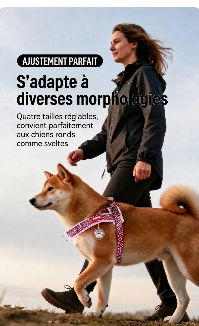 Harnais pour chien anti-traction réfléchissant et réglable avec poignée