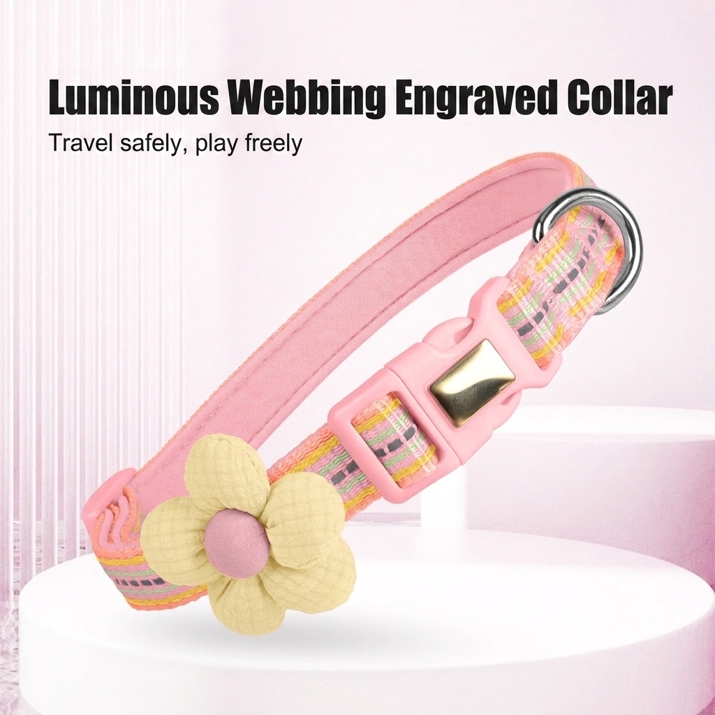 Reflective Flower Pet Collar with Engravable ID Tag for Pets