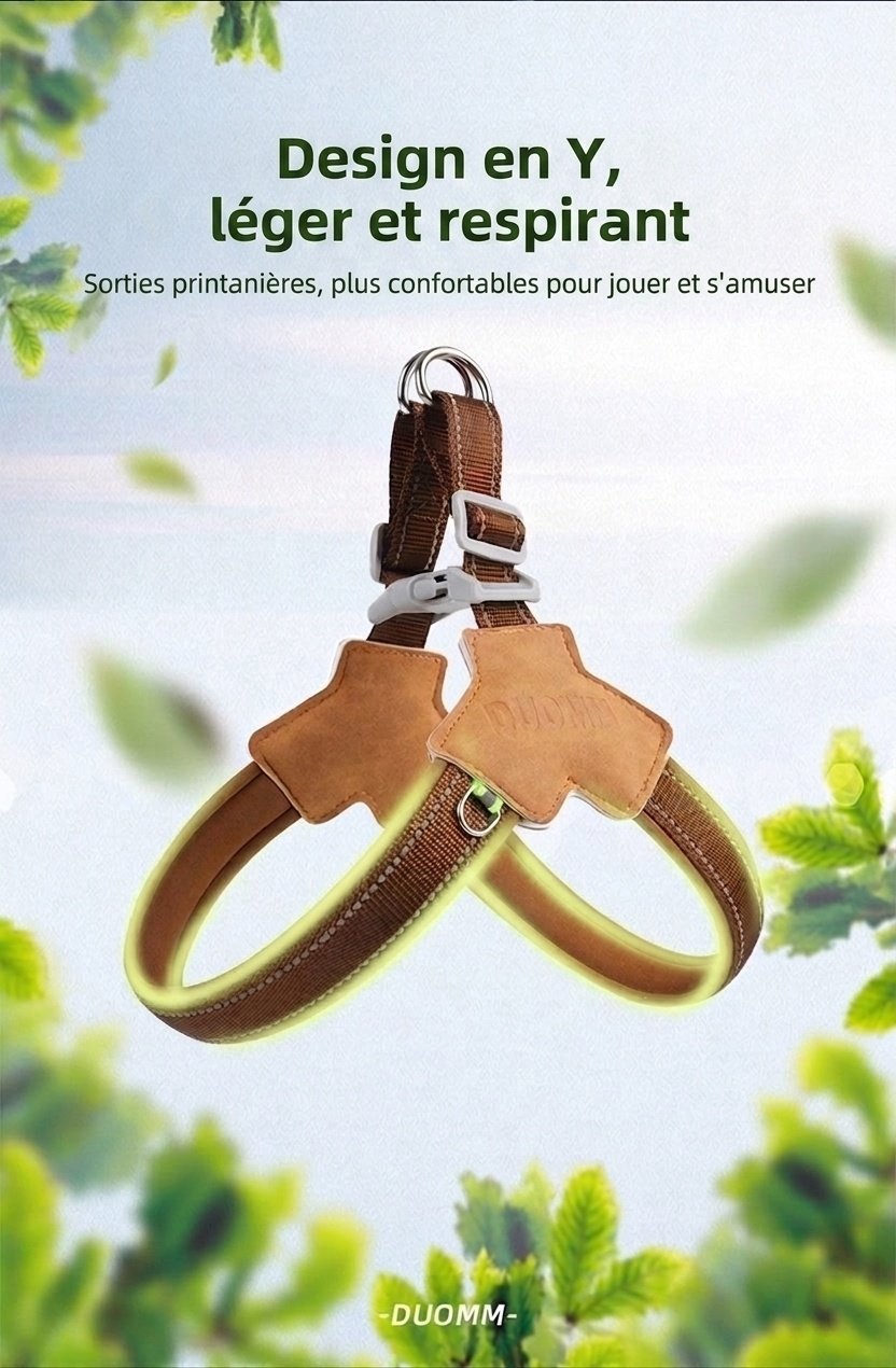 Harnais réfléchissant confortable en forme de Y pour chien, idéal pour la promenade