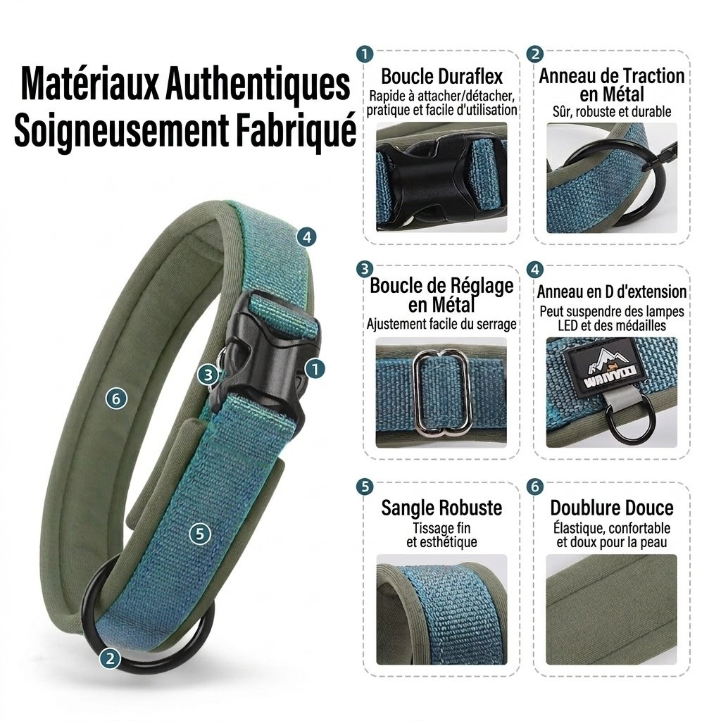 Collier réfléchissant rembourré pour chien - Ajustable et confortable