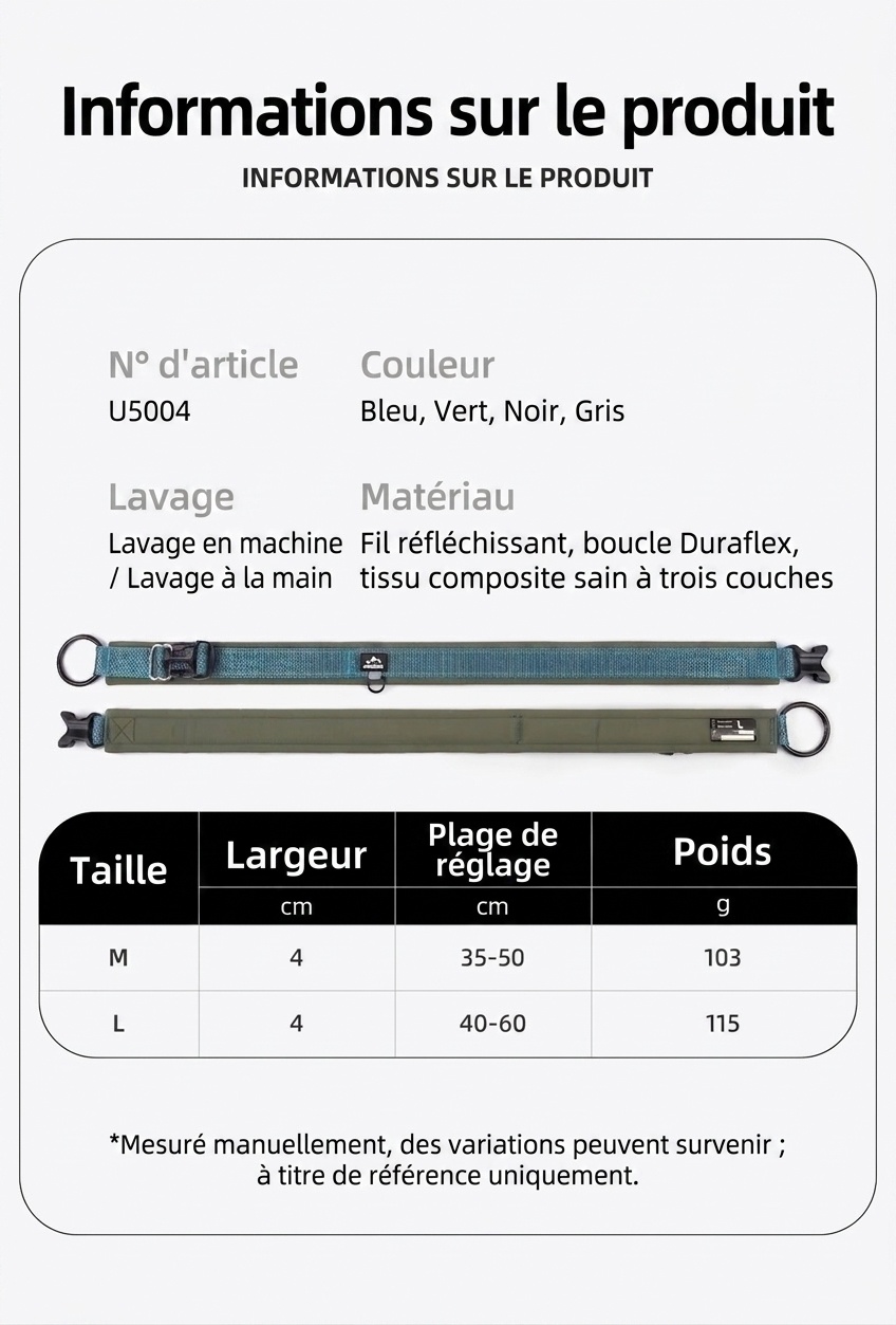 Collier réfléchissant rembourré pour chien - Ajustable et confortable