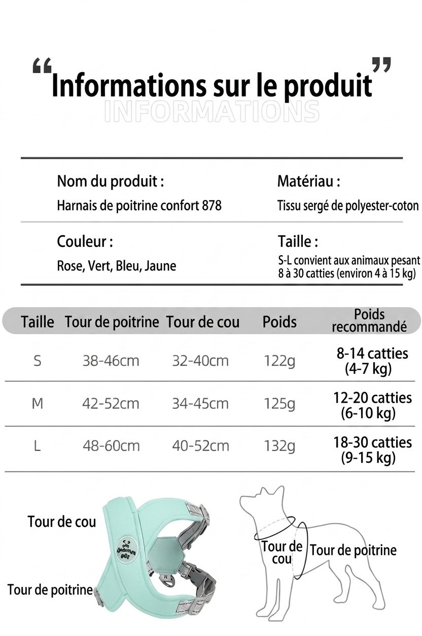Harnais et laisse anti-traction Comfort X-Back pour chien - Réfléchissant