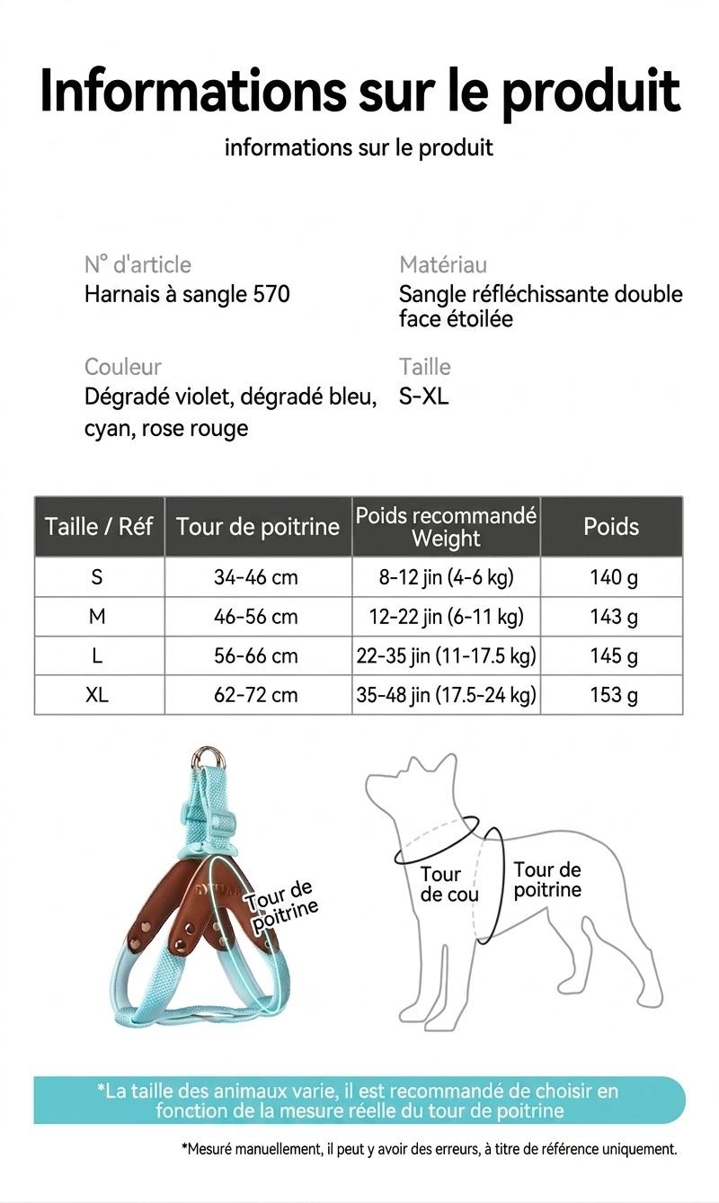 Harnais réfléchissant en forme de Y pour chien - Ajustable et confortable sans traction