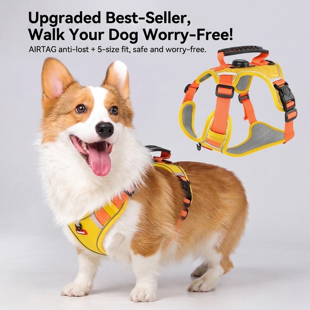 No-Pull Reflective Dog Harness with AirTag Pocket & Handle