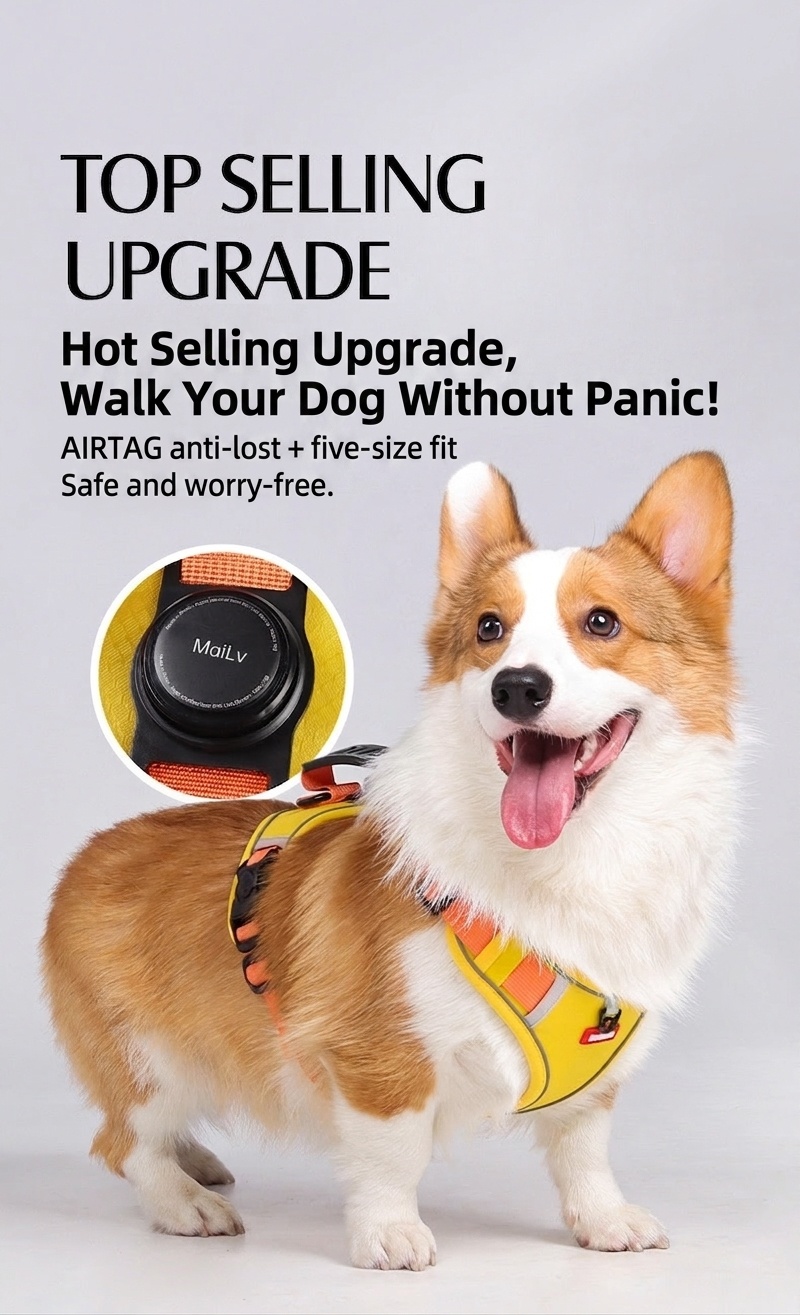 No-Pull Reflective Dog Harness with AirTag Pocket & Handle