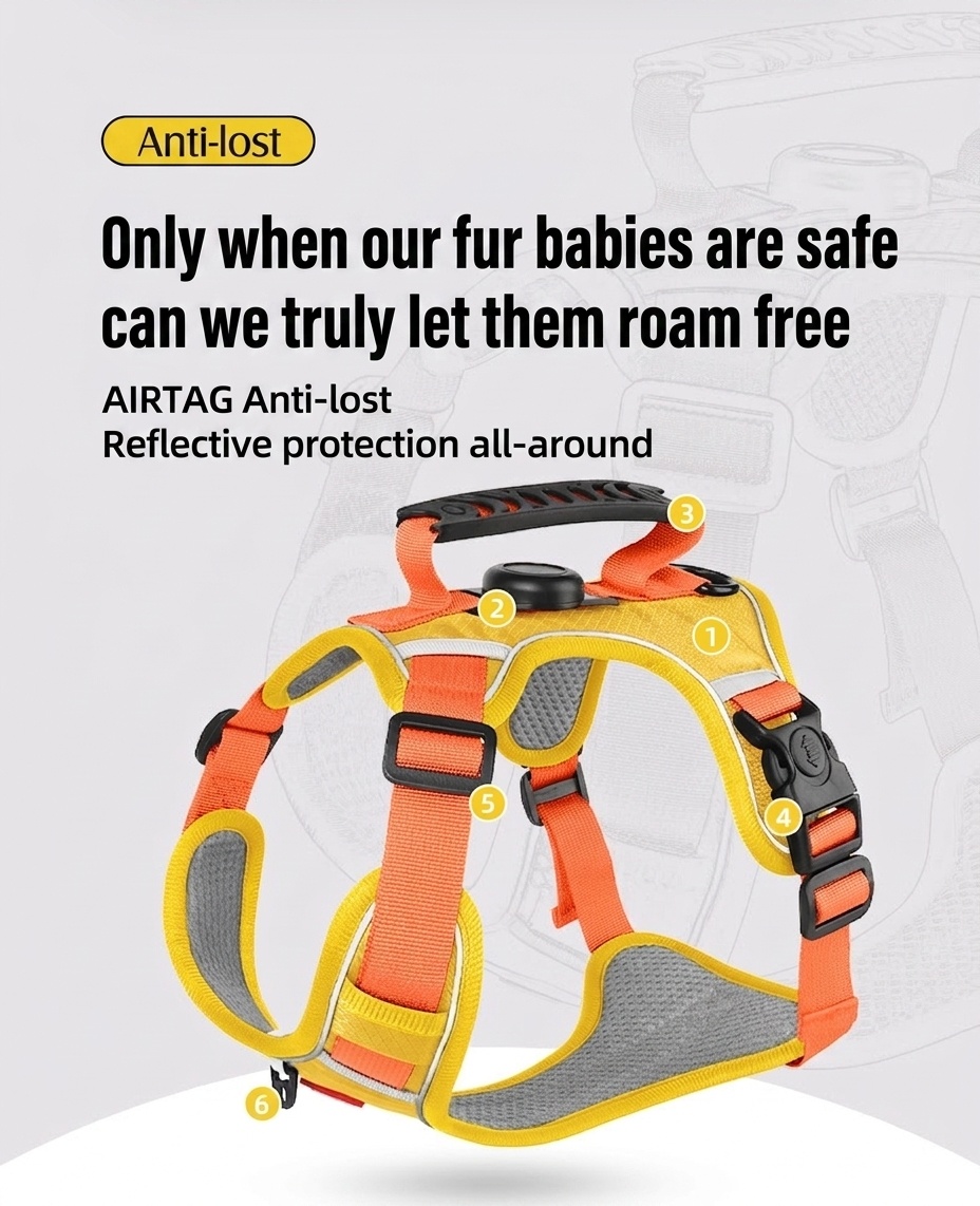 No-Pull Reflective Dog Harness with AirTag Pocket & Handle