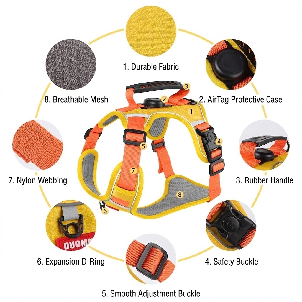 No-Pull Reflective Dog Harness with AirTag Pocket & Handle