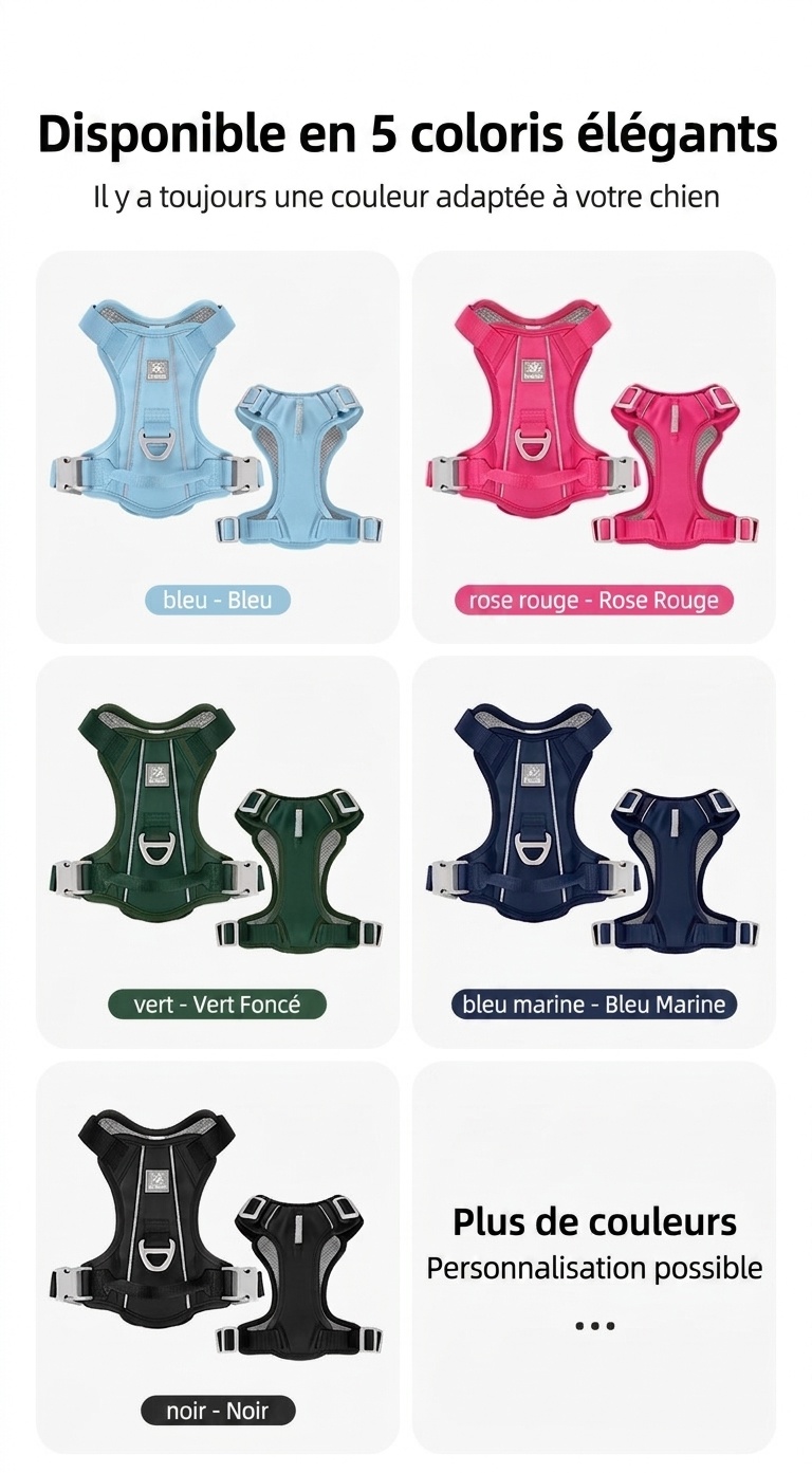 Harnais réfléchissant anti-traction pour chien - Réglable et confortable