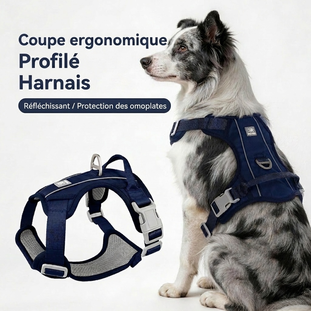Harnais réfléchissant anti-traction pour chien - Réglable et confortable
