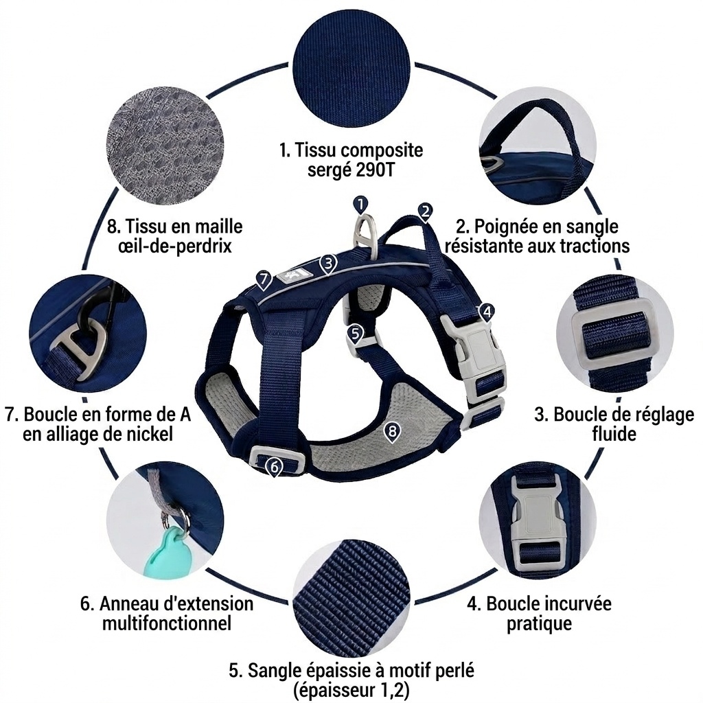 Harnais réfléchissant anti-traction pour chien - Réglable et confortable