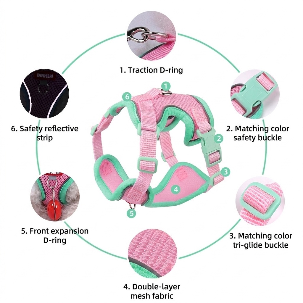 Breathable Mesh Pet Harness & Leash Set for Dogs & Cats