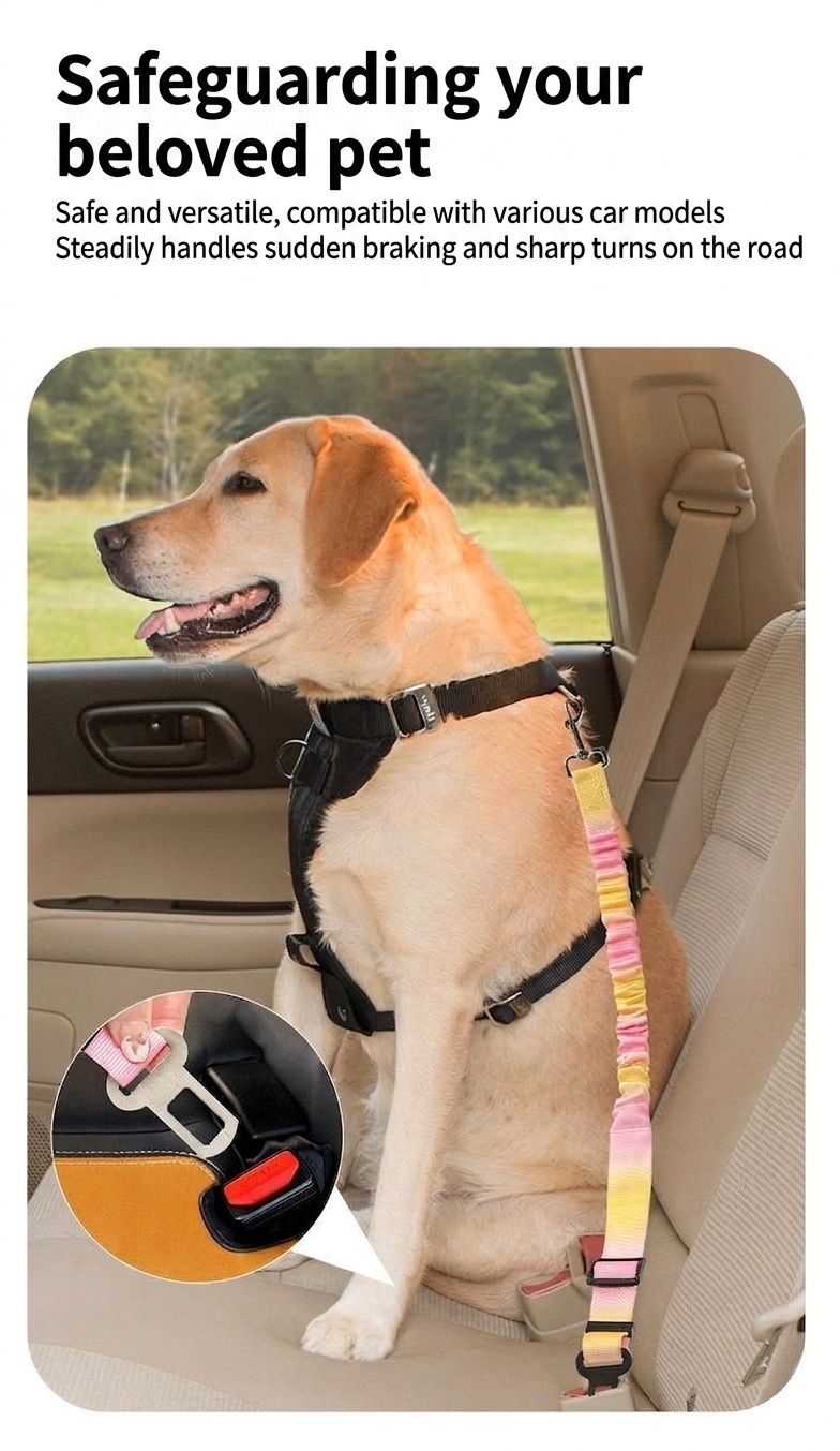 Pet Car Seat Belt Leash - Adjustable & Elastic Safety Strap