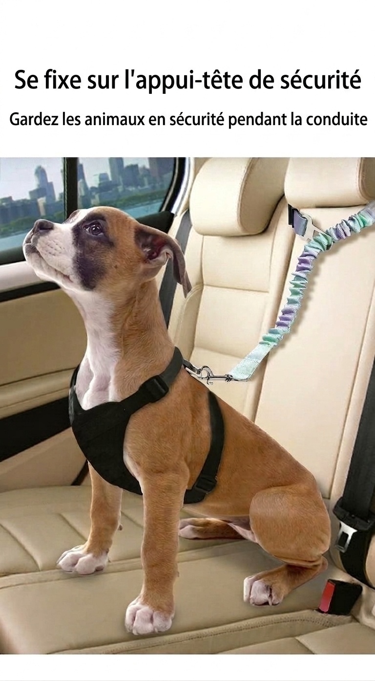 Pet Car Seat Belt Leash - Adjustable & Elastic Safety Strap