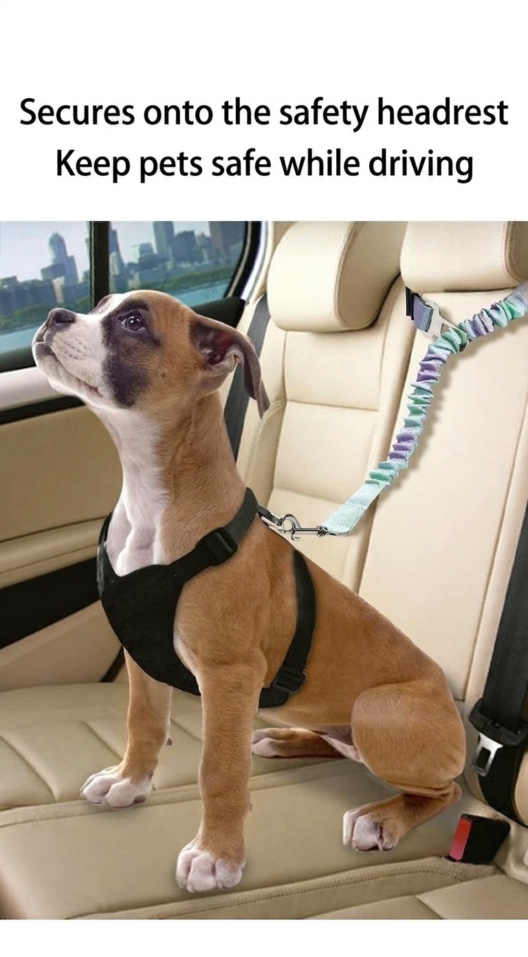 Pet Car Seat Belt Leash - Adjustable & Elastic Safety Strap