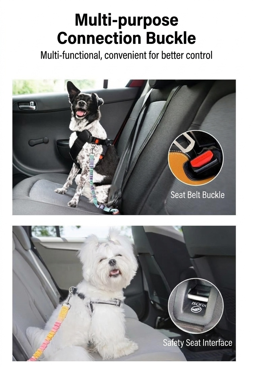Pet Car Seat Belt Leash - Adjustable & Elastic Safety Strap