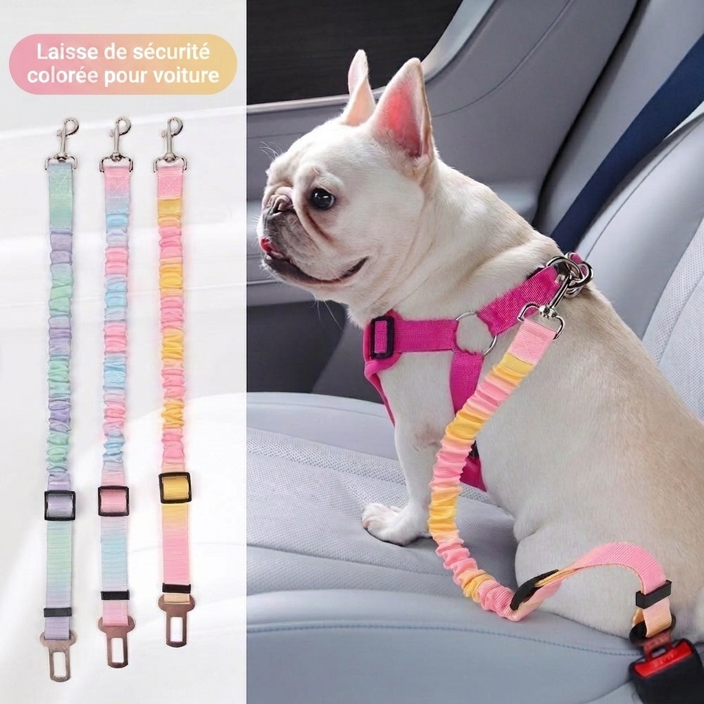 Pet Car Seat Belt Leash - Adjustable & Elastic Safety Strap