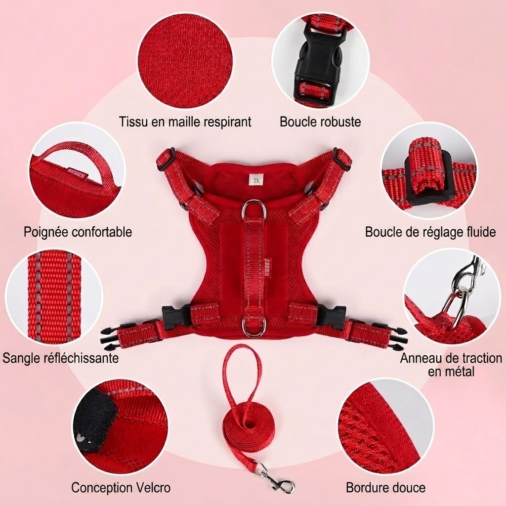 Lightweight Reflective Dog Harness & Leash Set - Breathable Mesh