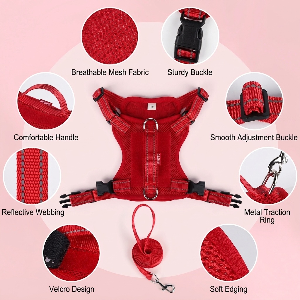 Lightweight Reflective Dog Harness & Leash Set - Breathable Mesh