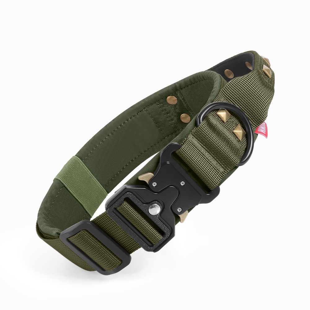 Tactical Dog Collar with Cobra Buckle & Studs - Heavy Duty