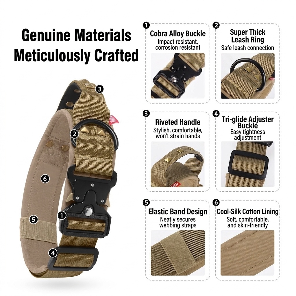 Tactical Dog Collar with Cobra Buckle & Studs - Heavy Duty