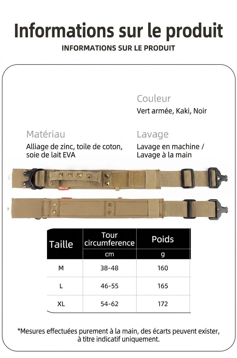 Collier tactique pour chien avec boucle Cobra et clous - Robuste