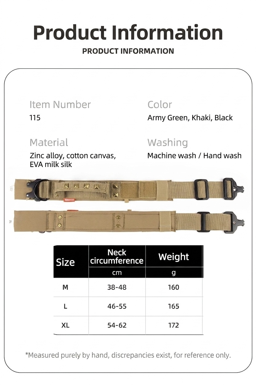 Tactical Dog Collar with Cobra Buckle & Studs - Heavy Duty