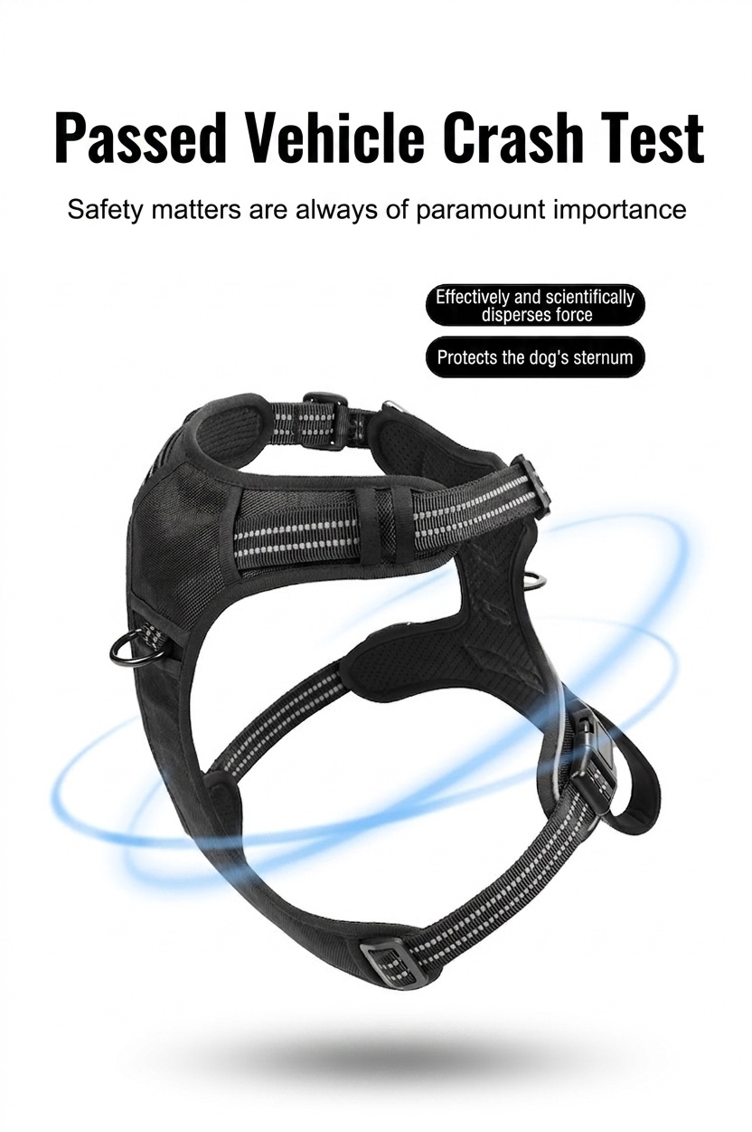 Adjustable No-Pull Dog Harness for Car Safety & Walking