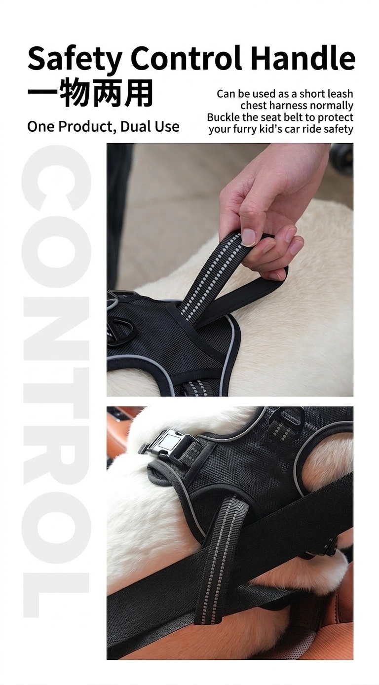 Adjustable No-Pull Dog Harness for Car Safety & Walking