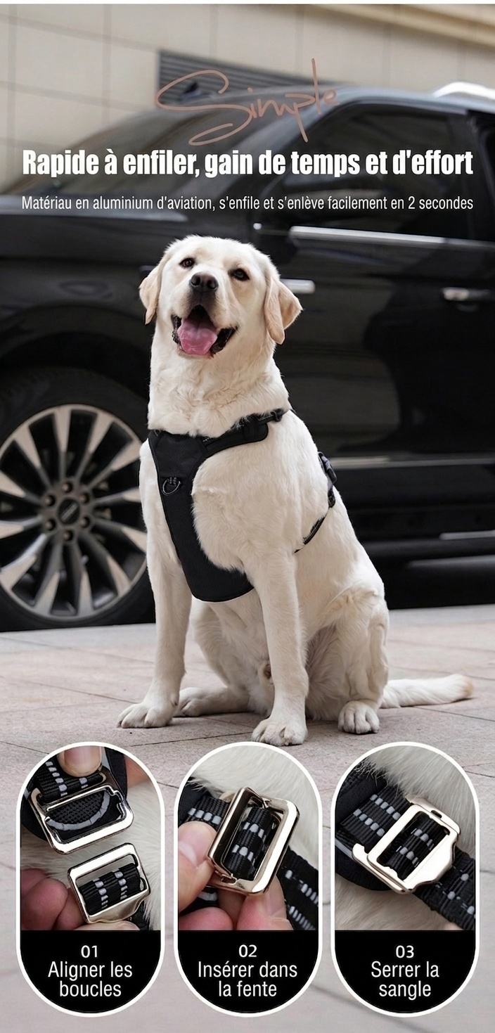 Adjustable No-Pull Dog Harness for Car Safety & Walking