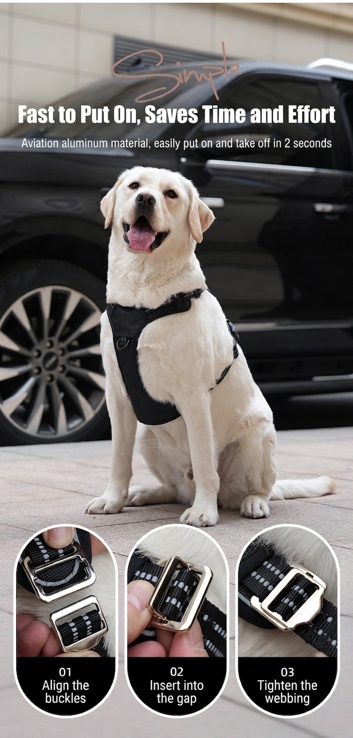 Adjustable No-Pull Dog Harness for Car Safety & Walking
