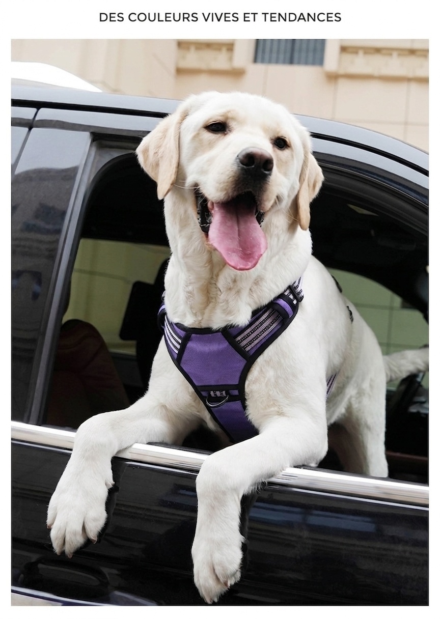 Adjustable No-Pull Dog Harness for Car Safety & Walking