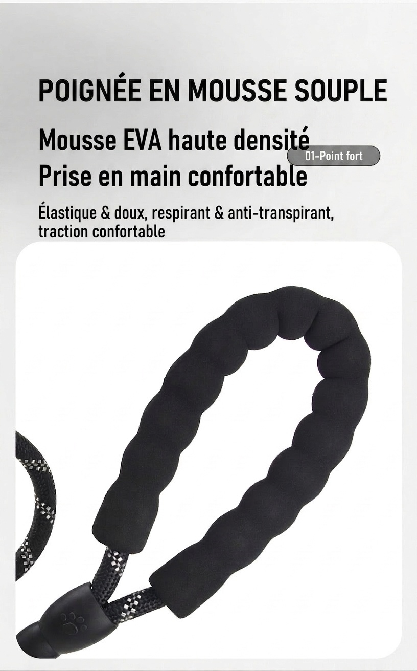 Durable Multi-Dog Leash with Padded Handle & Reflective Rope