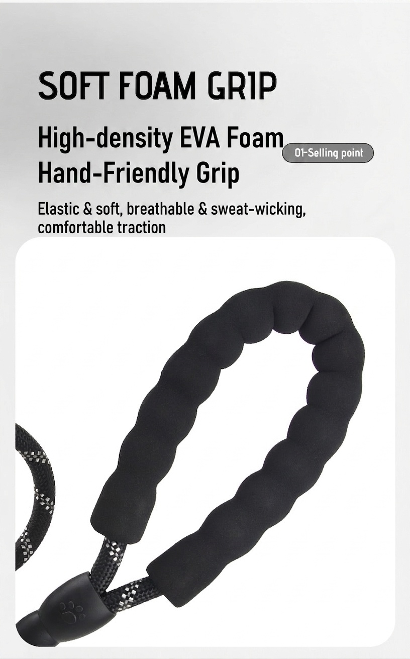 Durable Multi-Dog Leash with Padded Handle & Reflective Rope