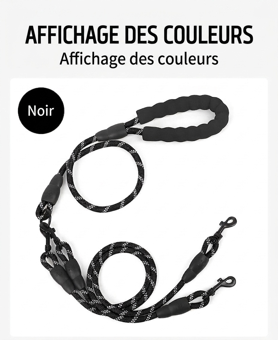 Durable Multi-Dog Leash with Padded Handle & Reflective Rope